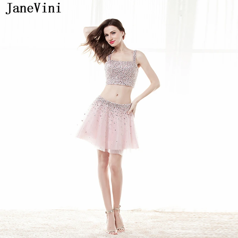JaneVini 2019 розовые платья для девочек пикантные Двойка без бретелек с блестящими