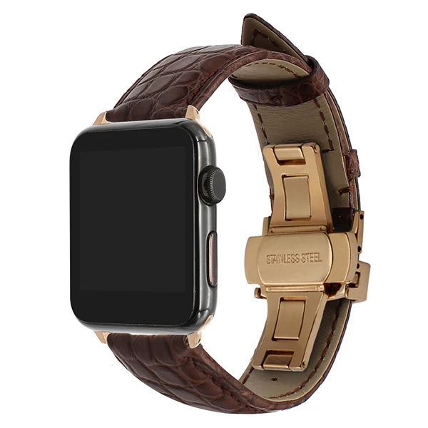 Brown RG Ремешок для часов из натуральной кожи аллигатора для iWatch Apple Watch Series 5 4 3 2 1 38/40/42/44 мм ремешок из стали с застежкой-бабочкой - Цвет ремешка: Brown RG