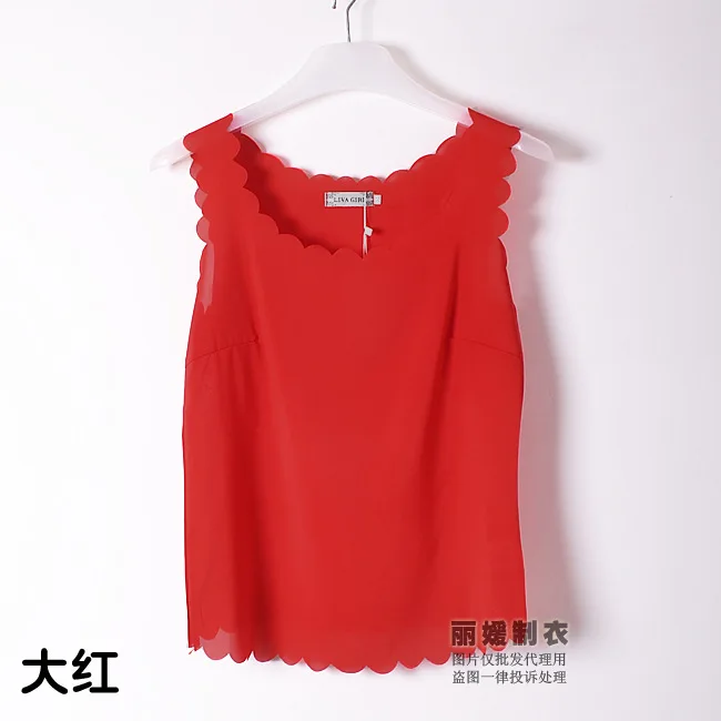 Женская футболка 2020 модная шифоновая свободная без рукавов с волнистым низом