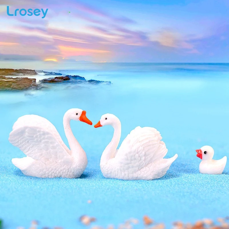 

A pair of white swan resin ornaments micro landscape fairy garden creative gift DIY home decoration accessories miniature garden