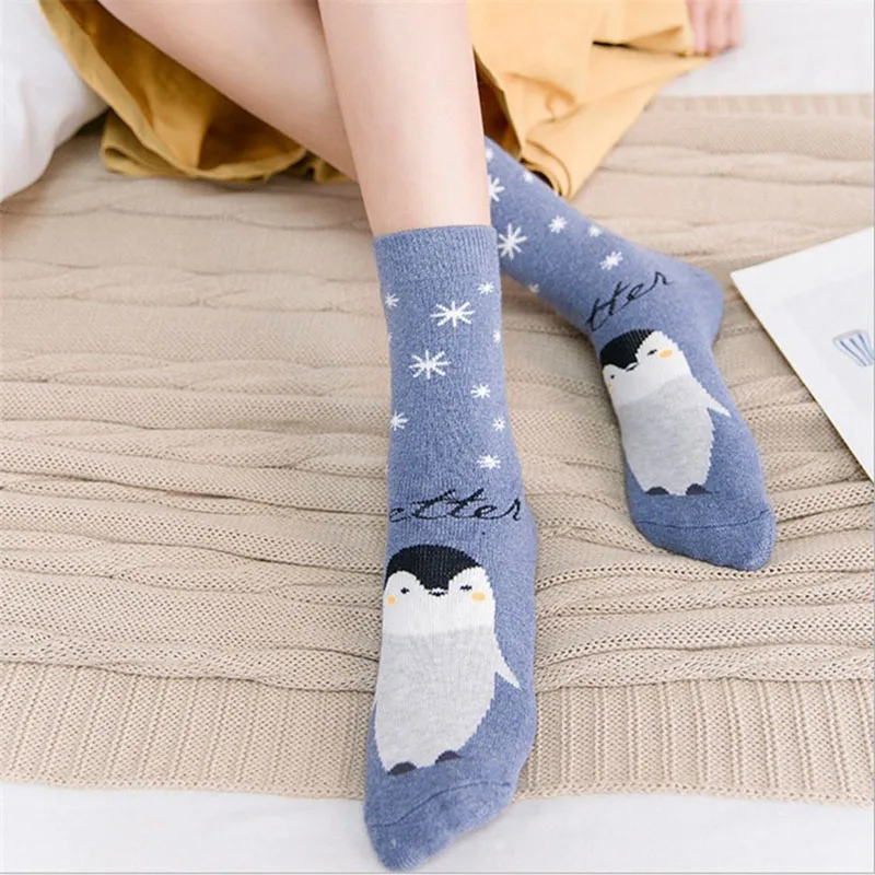 5 пар женские носки с рисунками животных толстые милые забавные рисунком