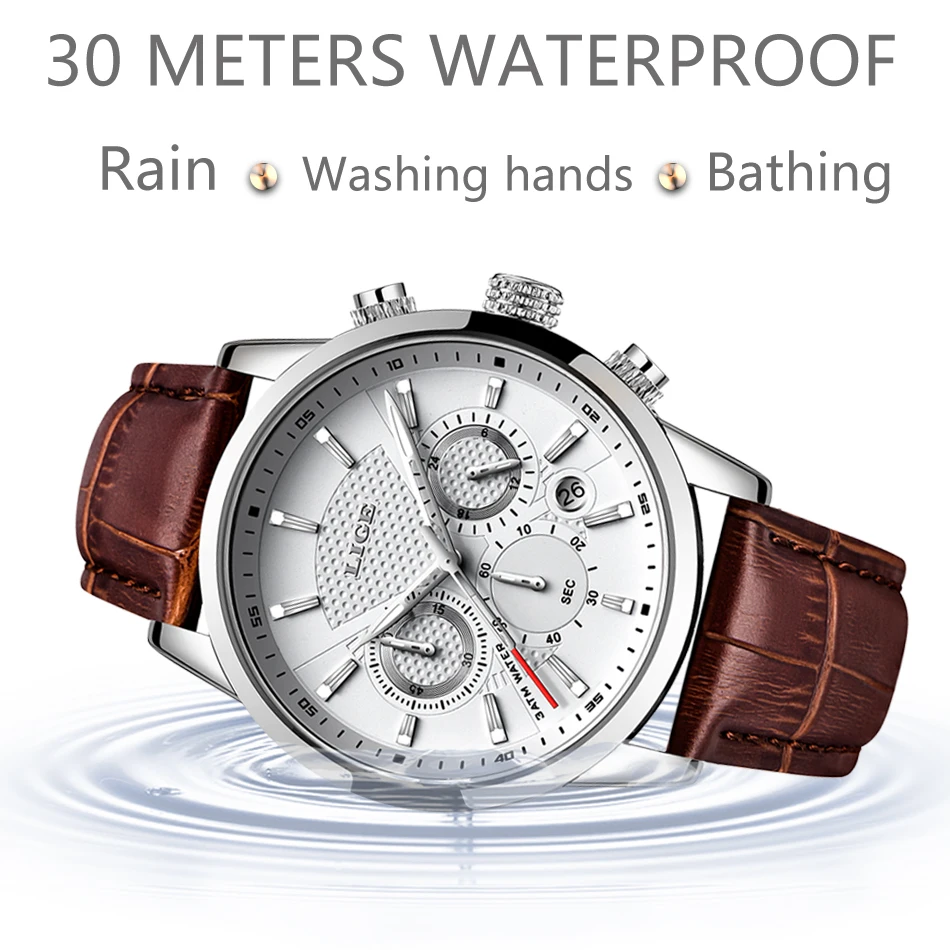 LIGE Mens Watches Top Brand Luxury Casual Fashion Watch Men Leather Waterproof Clock Sport Quartz Wristwatch Relogio Masculino | Наручные