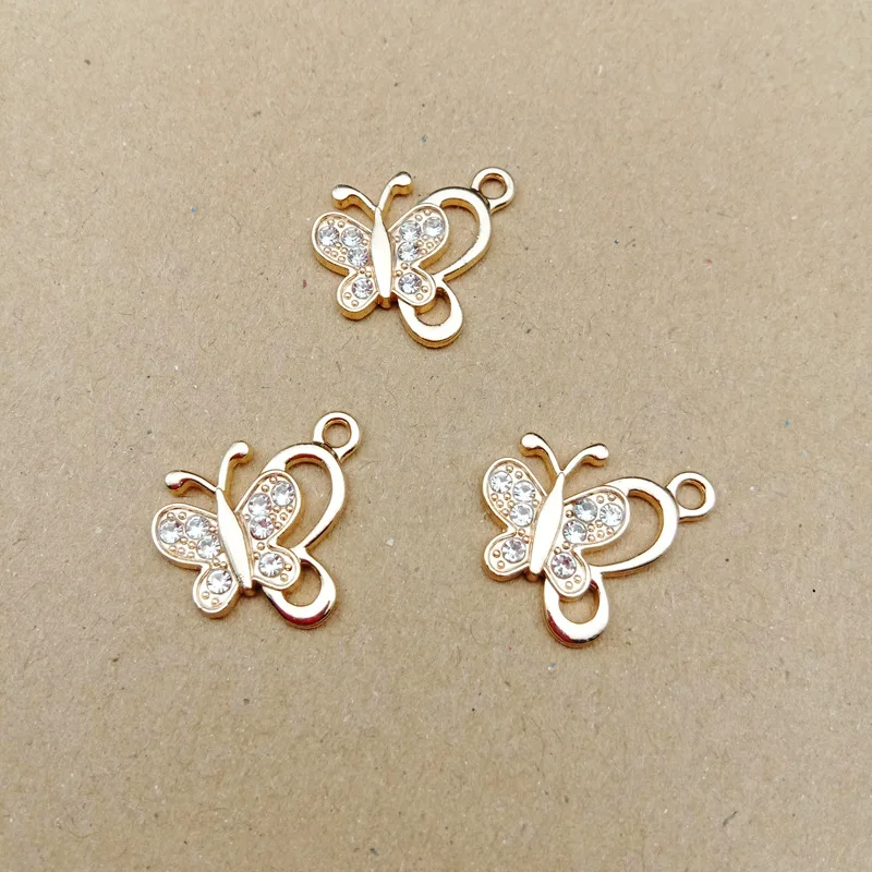 

Newest 19*21MM 60pcs/Lot Gold Silver Tone Alloy Crystal Rhinestone Paved Jewelry Charms Animal Butterfly Necklace Pendants