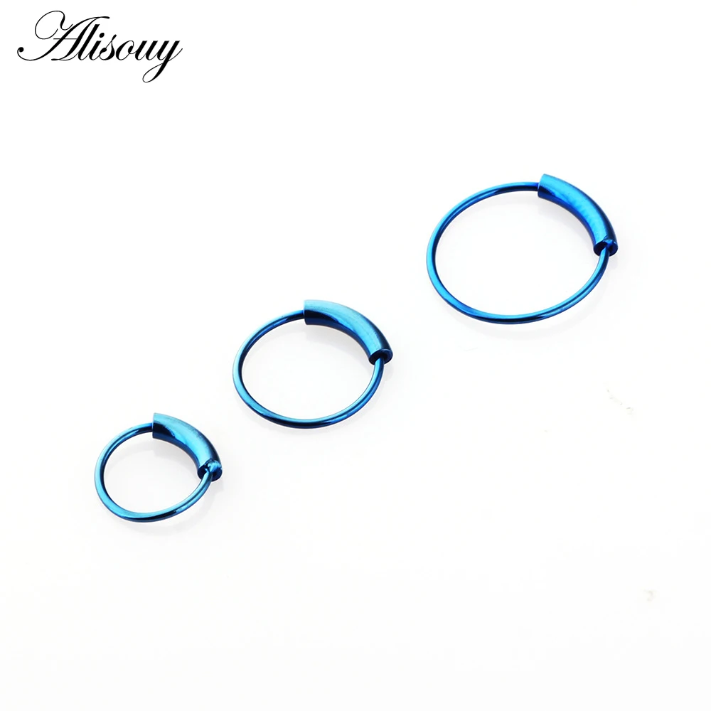 Blue Alisouy 1 шт. 22 г Сталь откидной кликер Бесшовные пирсинг кольцо в нос губ уха кольцо 6/8/10 мм ювелирные украшения для пирсинга в качестве подарка - Окраска металла: Blue