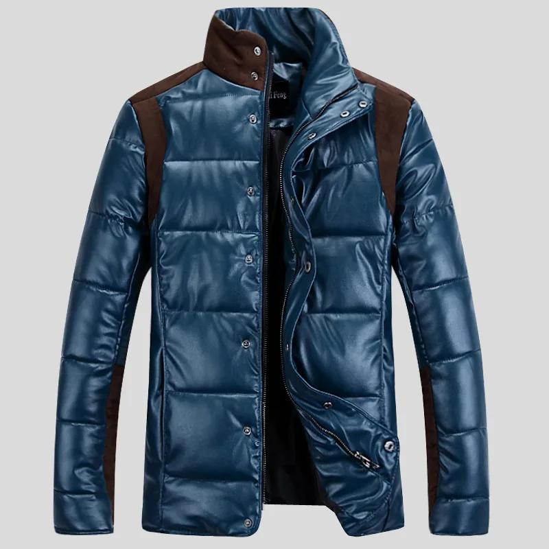 Stand Collar Pu Fabric Winter Coat Men | Мужская одежда