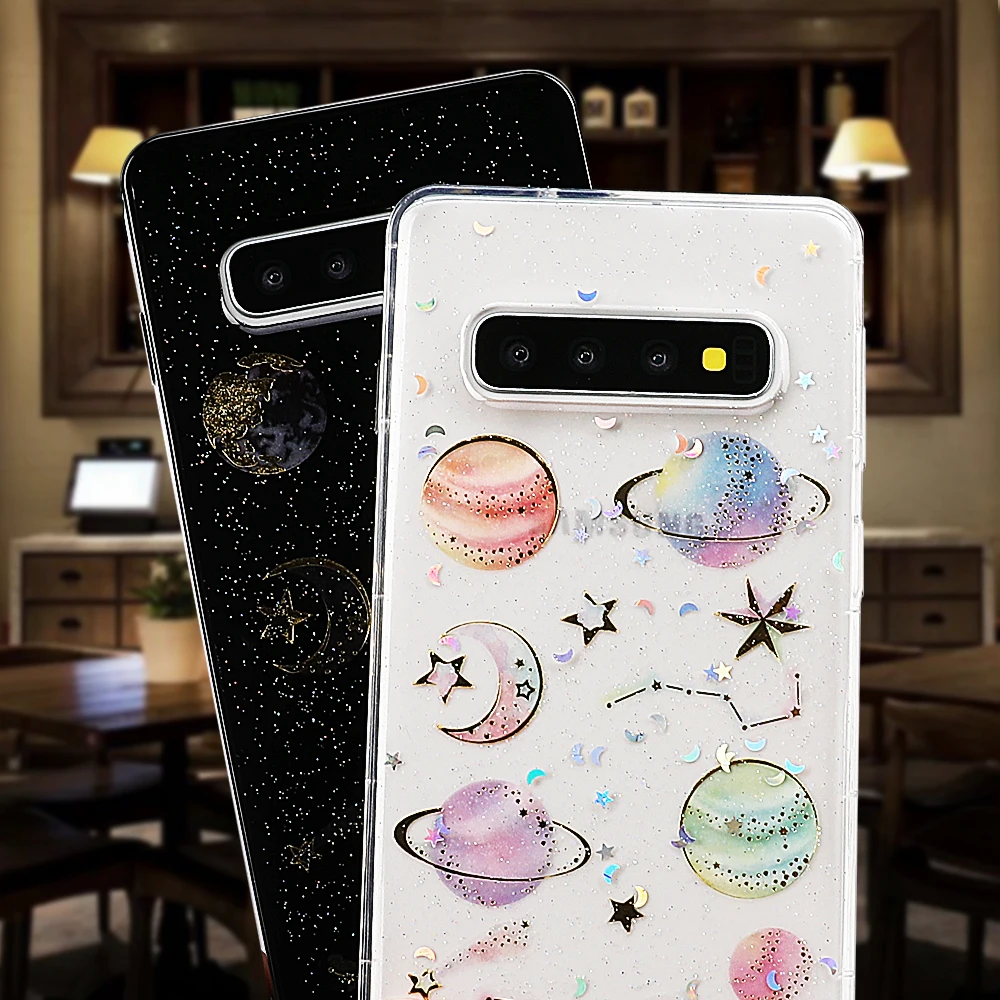 LOVECOM Epoxy Phone Case For Samsung Galaxy Note 10 A10 A20 A30 A40 A50 A60 A70 S10 Planet Star Transparent TPU Back Cover | Мобильные
