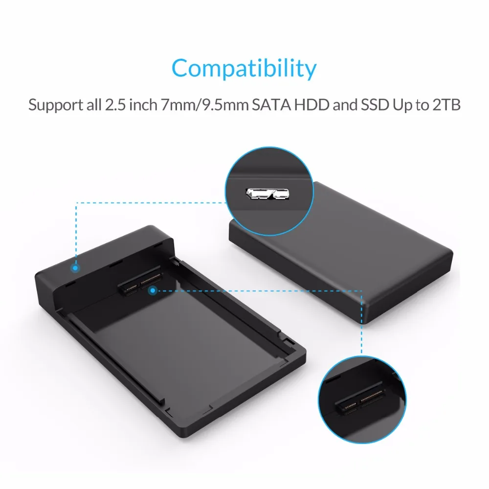 Внешний корпус/Чехол ORICO 2588US3 V1 BK 2 5 дюйма SATA к USB 3 0 без инструментов для 9 мм и 7 HDD SSD