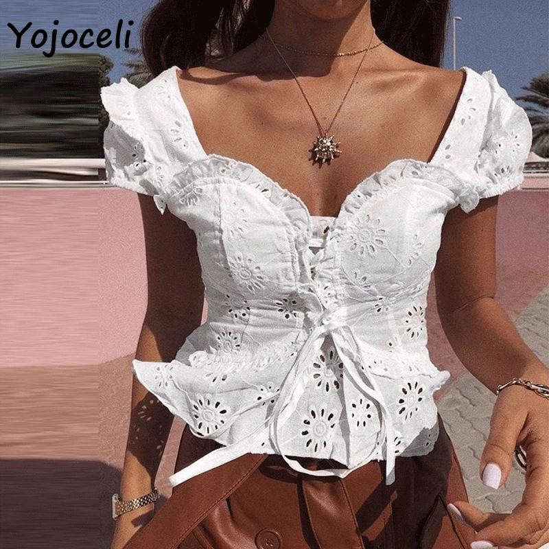 Блузка Yojoceli женская летняя кружевная с вырезом лодочкой| |