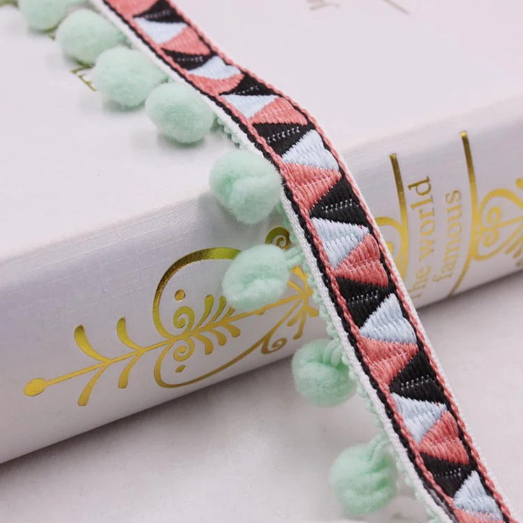 Light green Кружевная лента, аксессуары для шитья, 2 ярда, 1,2 см, помпоны с кисточками, помпоны, отделка, шар, бахрома, вышивка, сделай сам, одежда, тканевый шнур - Цвет: Light green