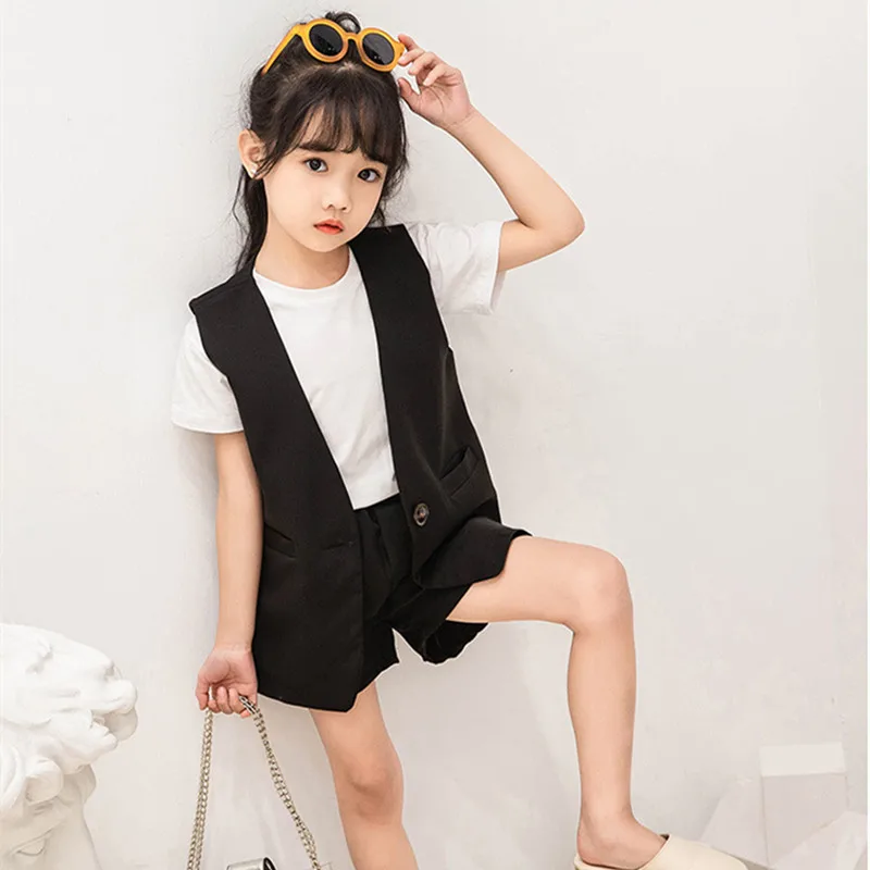 Детский деловой костюм лето 2019 комплект одежды для девочек-подростков белая