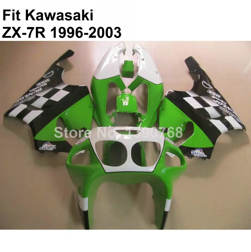 

bodywork kit for Kawasaki Ninja fairings green white black ZX7R 96-03 ZX 7R 1996-2002 2003 fairing kit VT76