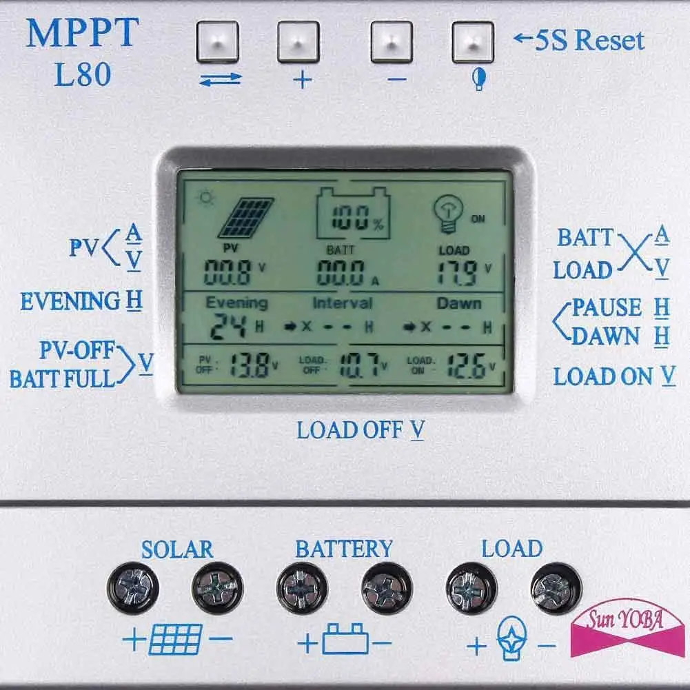 LCD 80A MPPT Солнечный контроллер 12 V/24 V регулятор заряда батареи безопасная защита