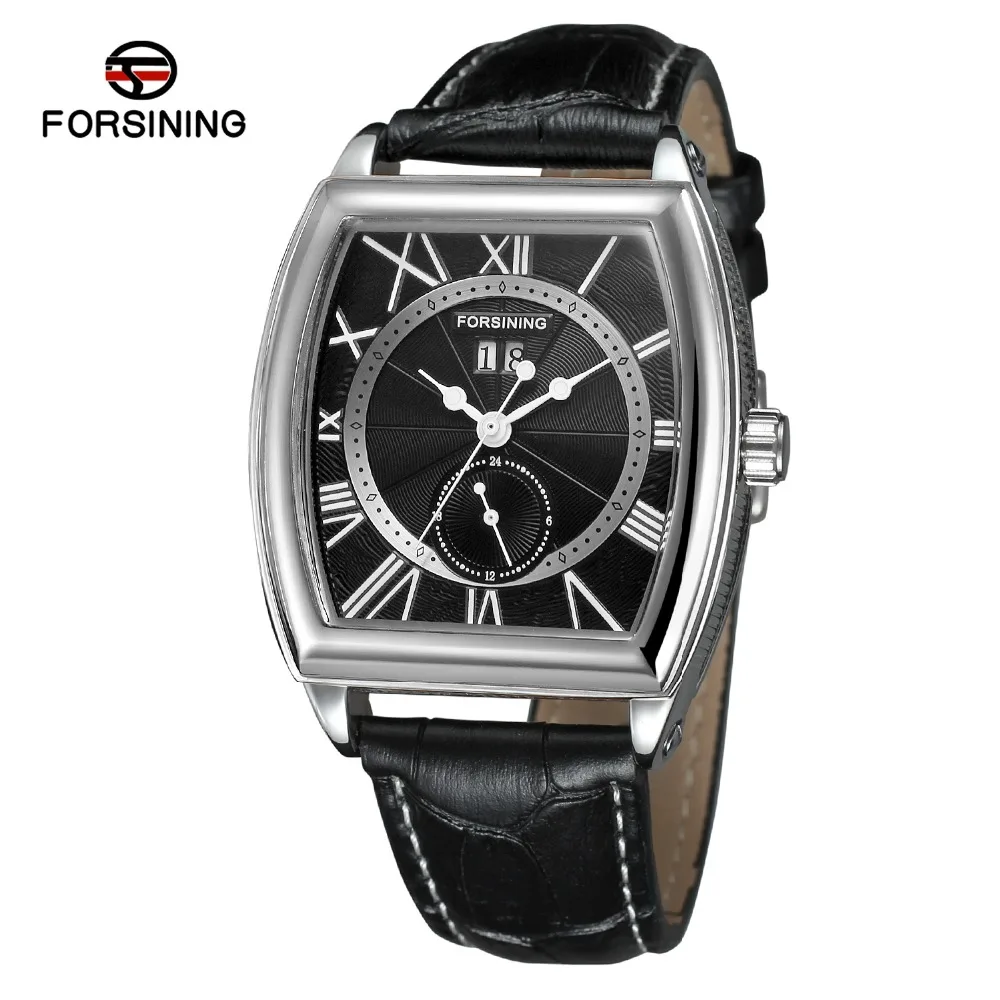 Forsining Top Brand Men's New Design Tonneau Shape Trendy Automatic Selfw-winding Popular Watch With Genuine Leather Band Clock