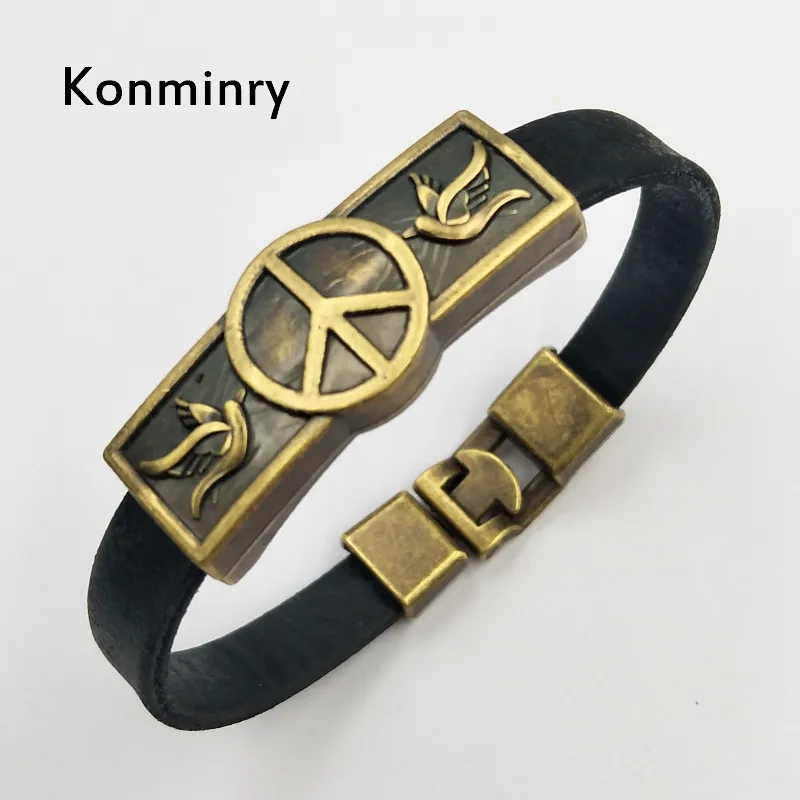 Винтажный кожаный браслет с надписью мира античное золото мирный голубь