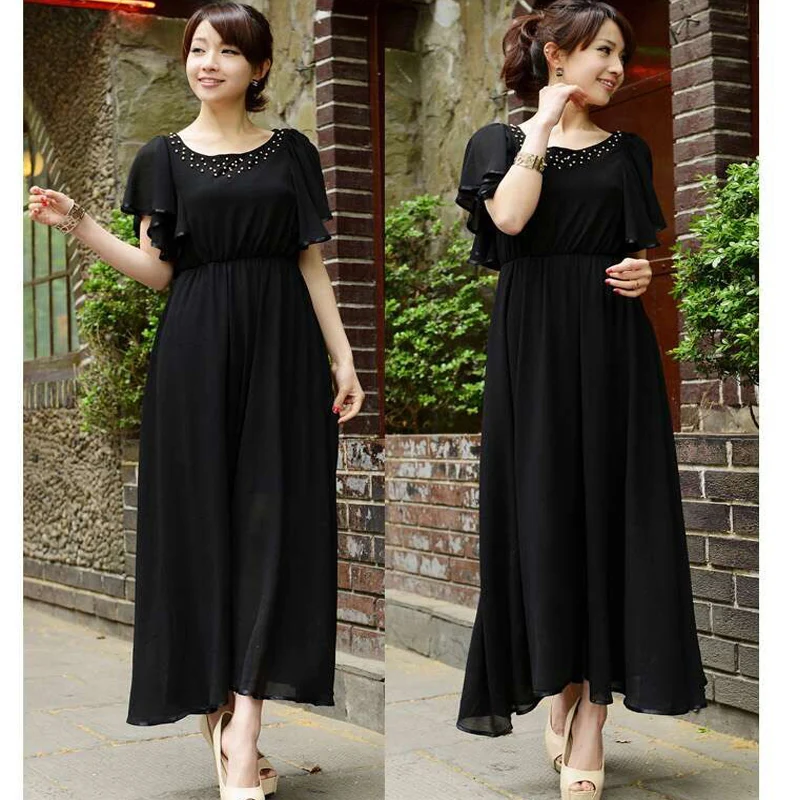 2016 новый полурукав элегантный богемы платье пляж шифоновое длиной до пола лето