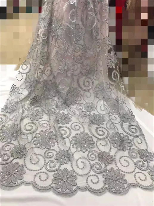 Free shipping Africa Swiss lace fabric yarn of high quality white beads fashion wedding 5 yards French fabrics pink purple | Дом и сад
