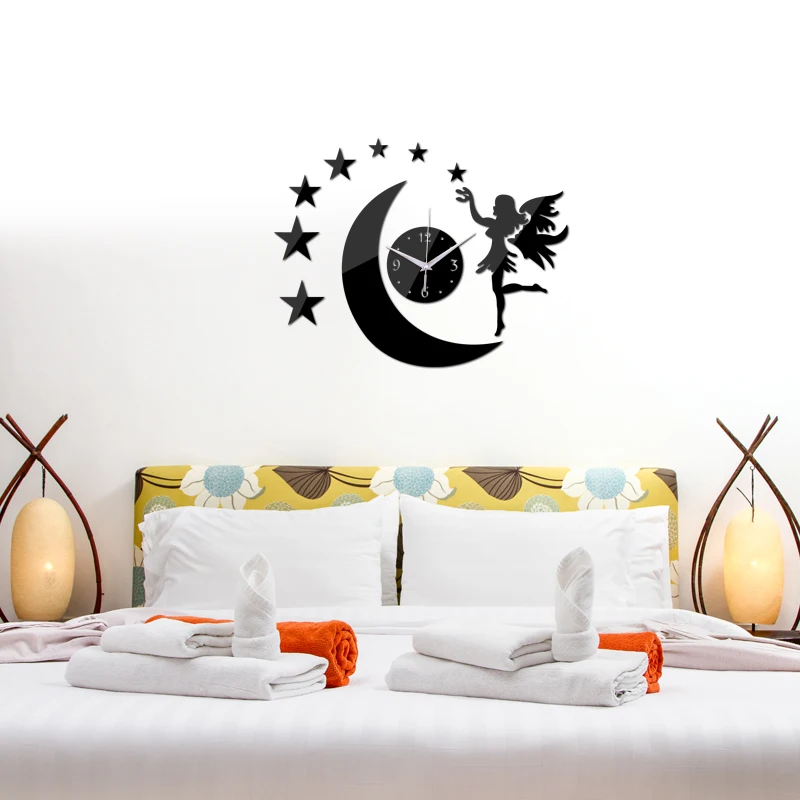 Акриловые настенные часы Angel для украшения дома 7 зеркальных кварцевых часов