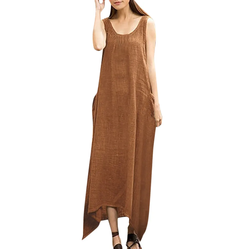 Женское винтажное платье без рукавов Boho длинное асимметричное макси из хлопка и