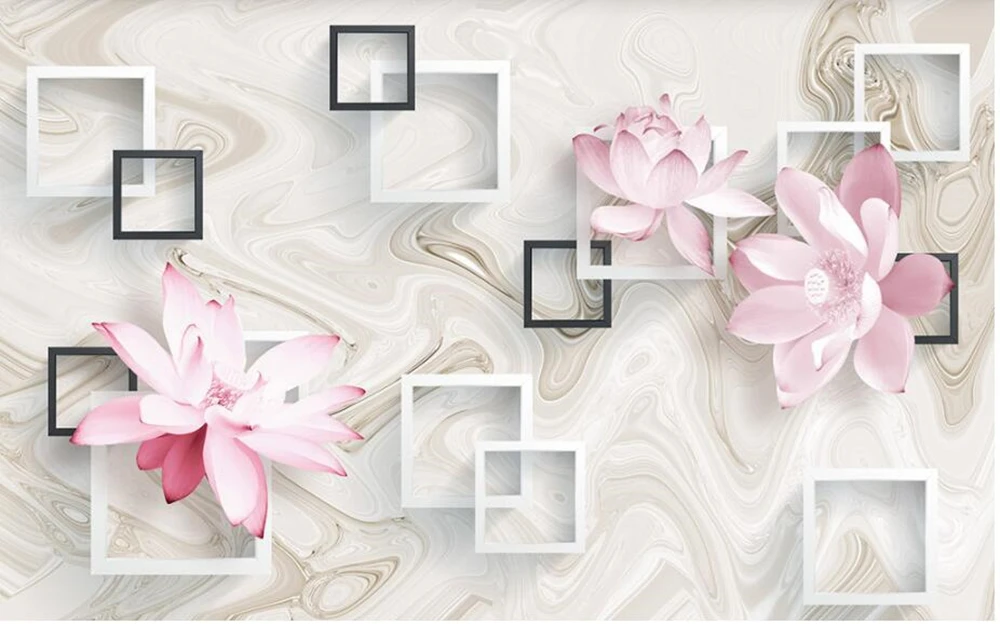 Papel de parede Modern aesthetic box lotus 3d wallpaper living room sofa TV backdrop bathroom bedroom wall papers home decor |