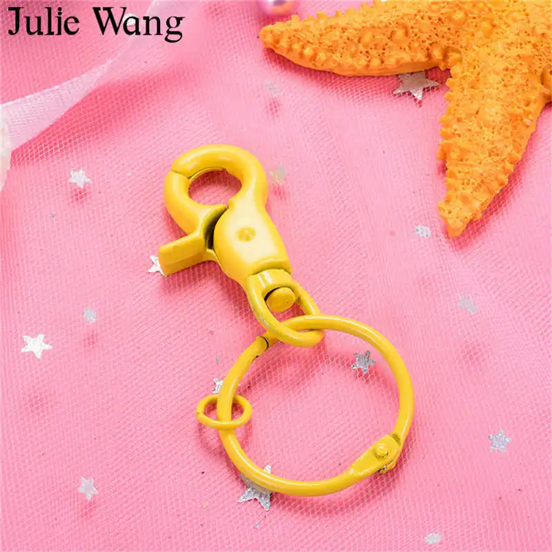 Yellow Julie Wang 5 шт. Многоцветный Круглый Брелок Сплит кольцо Брелки Омар Пряжка брелки ювелирные изделия изготовление аксессуаров - Цвет: Yellow
