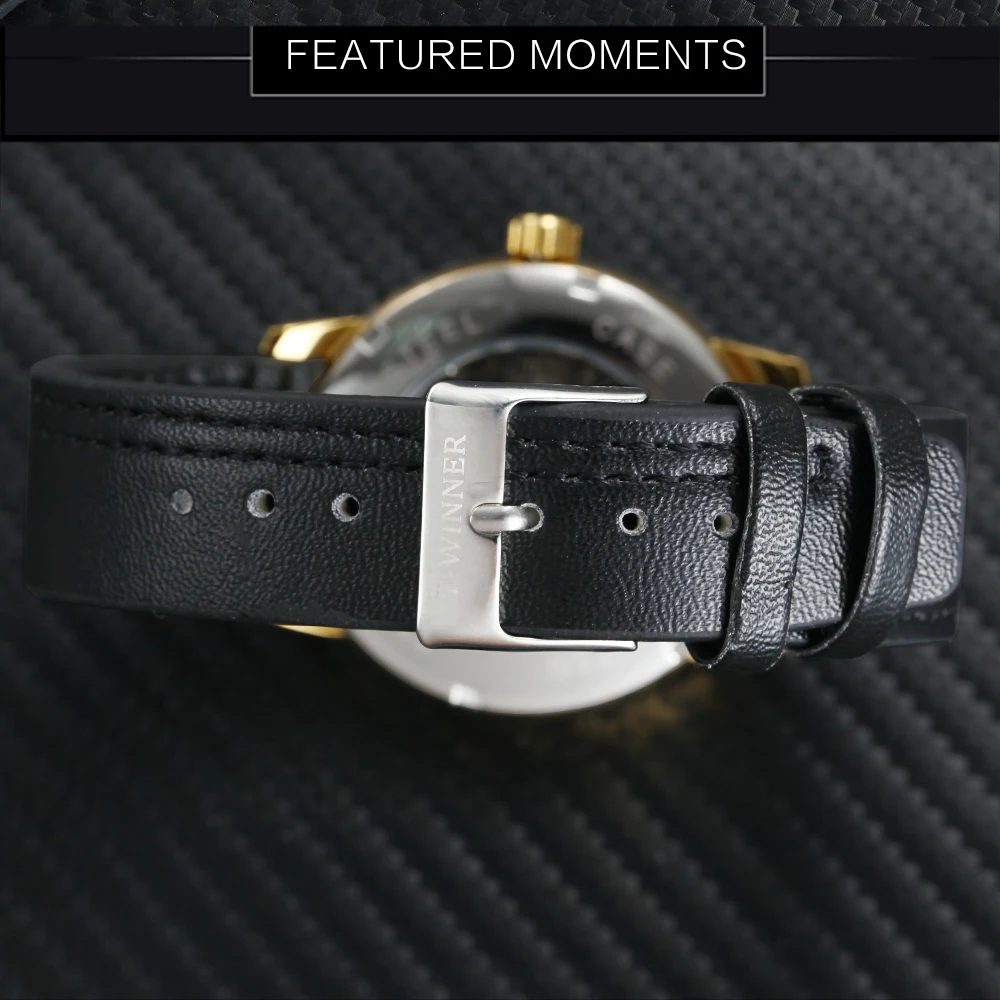 WINNER Royal Business Mechanical Watch Men Leather Strap Golden Dial Top Brand Luxury Fashion Wristwatches for Man Lover Gift Наручные