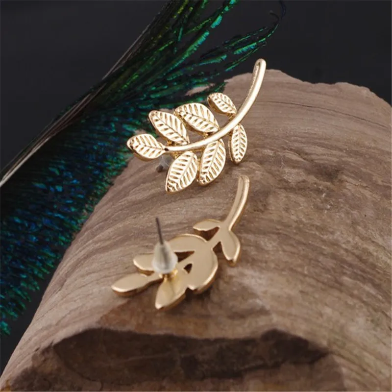 Мода 2017 г. листьев Форма Серьги гвоздики желтый/цвет серебристый Золотой для Для