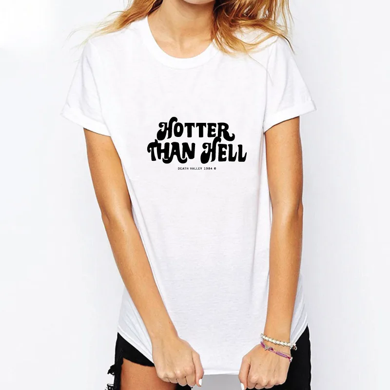 Новая женская и мужская футболка с надписью HOTTER THAN HELL хлопковая Повседневная