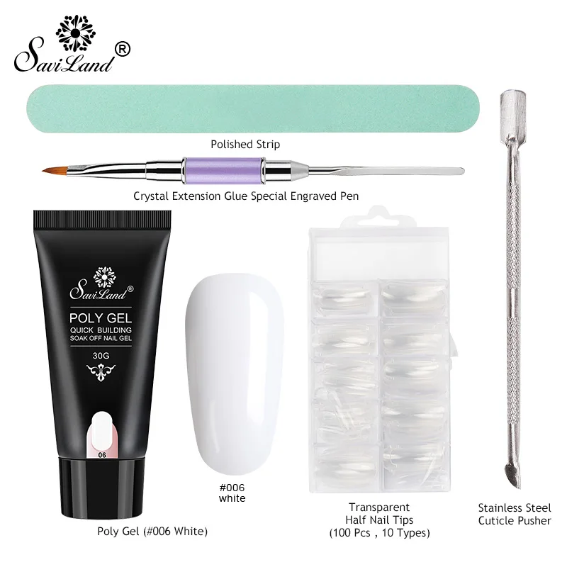 Soak off 10 шт./компл. поли гель лак набор 30g наращивание ногтей гель прозрачный жесткий чехол из прозрачного пластика гель для ногтей поли гель раствор Французский ногтей Советы Комплект - Цвет: white poly gel set