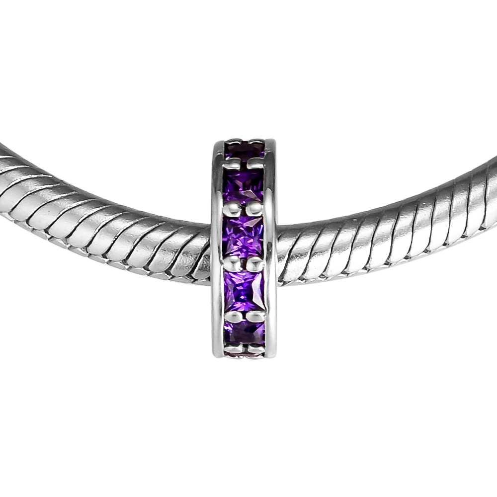 

Fits For Pandora Bracelets Eternity Charms with Royal Purple Crystal 100% 925 Sterling Silver Beads Free Shipping