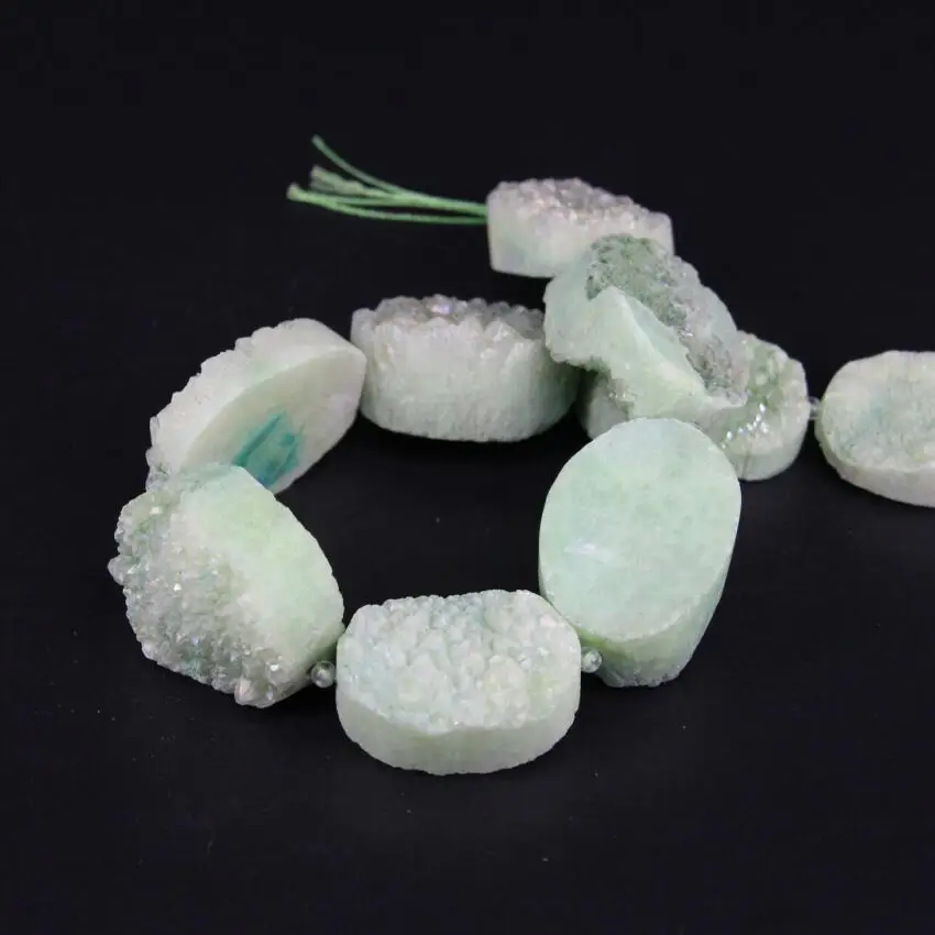 Примерно 8 шт./нитка зеленая AB натуральная кварцевая Друза овальная плита бусины