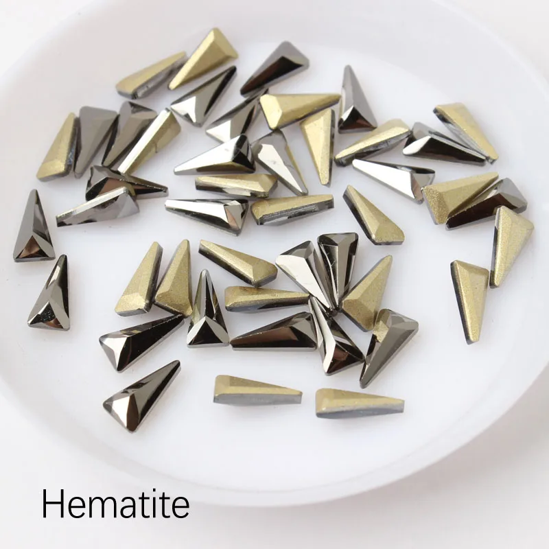 Hematite Горячая Распродажа 4X8 мм длинные треугольные Стразы для ногтей 30 шт/100 шт хрустальные камни для 3D украшения ногтей - Цвет: Hematite