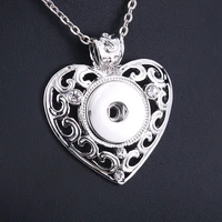 new white rhinestone snap button necklaces link chain 60cm with heart pendant fit 1820mm snap button jewelry 9893