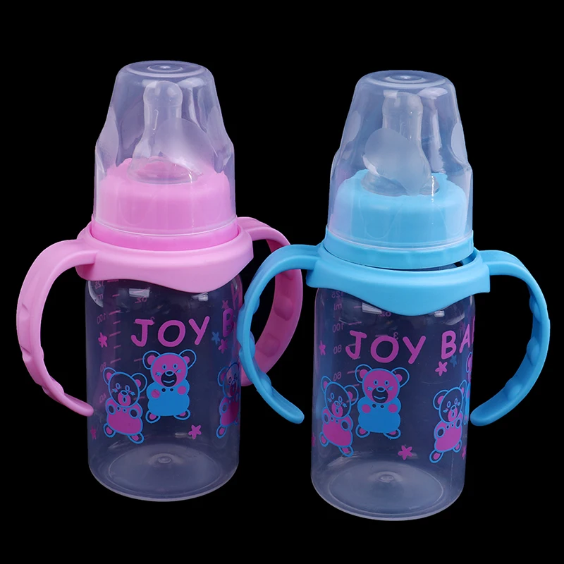 125ml Straw Handle Feeding Bottle Baby Bottle Kids Cup Silicone Sippy Children Training Cups Cute Baby Drinking Water