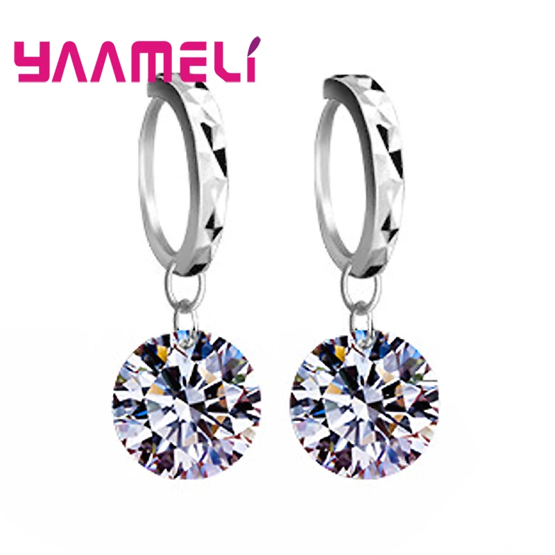 

925 Sterling Silver 8 Colors Shiny Cubic Zirconia Dangle Earrings Crystal Jewelry For Women Ladies