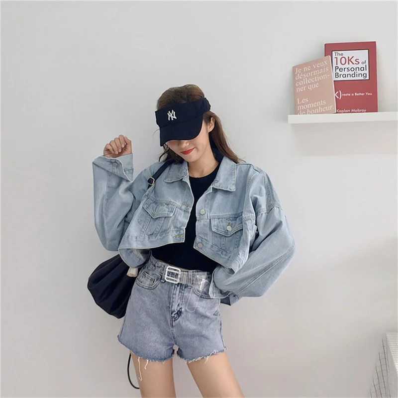 

Women denim cropped jacket harajuku top clothing 2018 streetwear female autumn basic jean jacket 2018 women FF1474 X