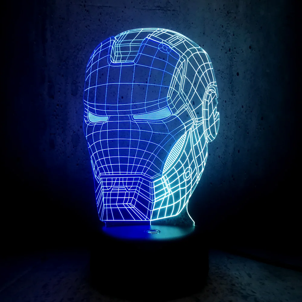 3D лампа Железный человек голова смешанный двойной цвет 7 цветов Led градиент