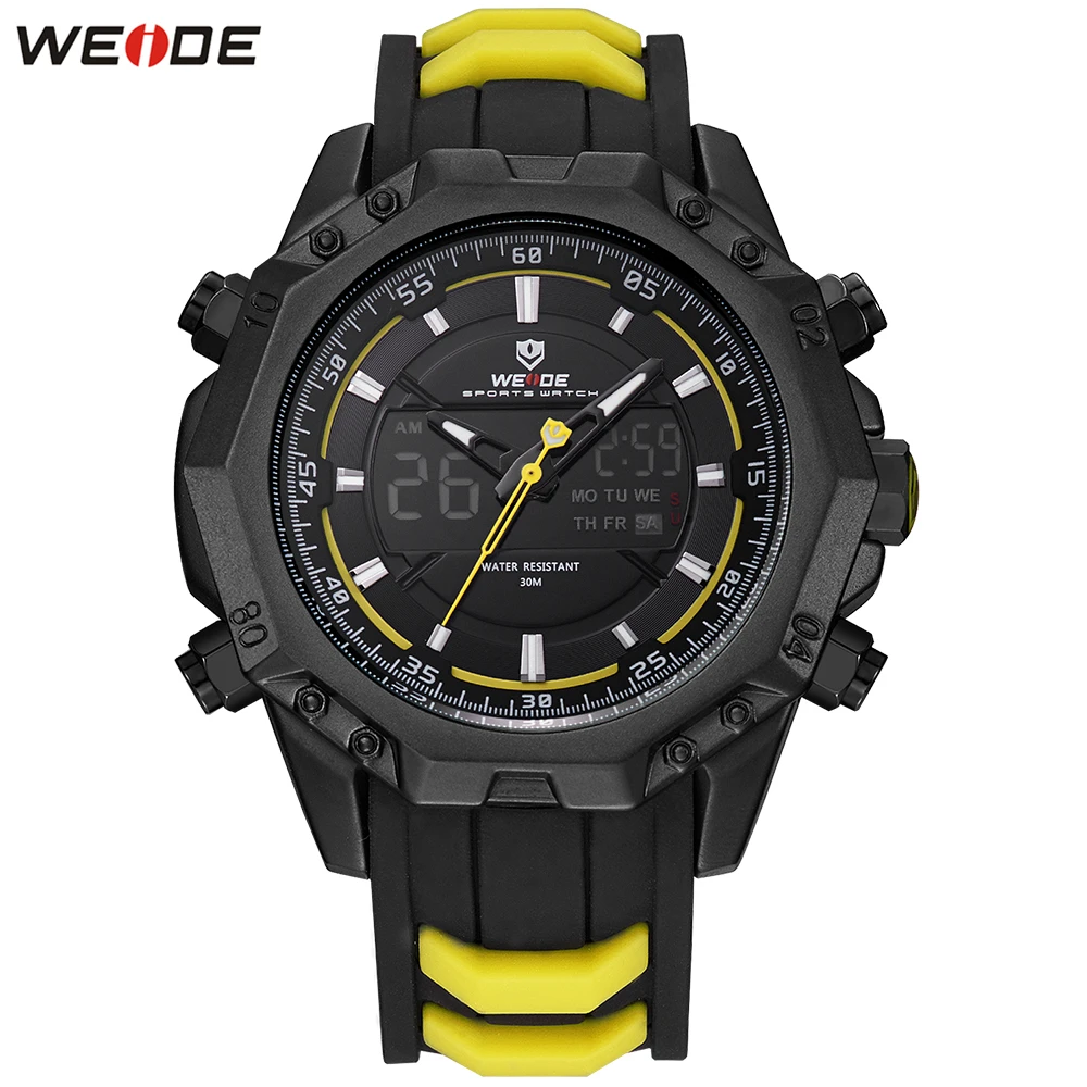 Оригинальный модный стиль WEIDE Черные желтые мужские часы для бега спортивные