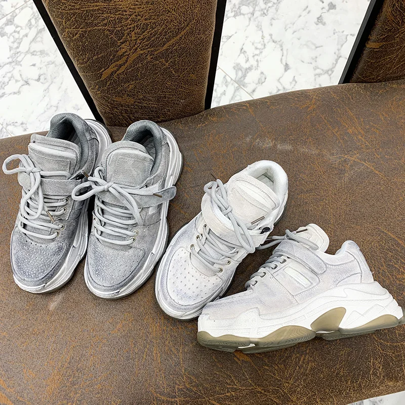 Обувь из натуральной кожи в стиле ретро женские грязные папа Кроссовки на