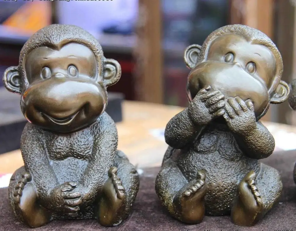 China Folk Bronze Copper Home Feng Shui lovely Four Monkey Monkeys Statue Set | Дом и сад
