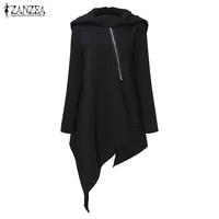 2021 zanzea women poncho fashion hooded long sleeve pullover zip irregular hem loose casual autumn cloak sweatshirt