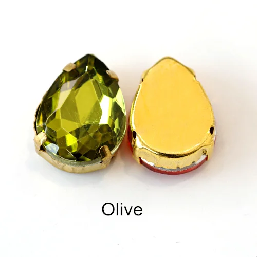 Olive Каплевидные стразы из разноцветного стекла с золотым клешом, хрустальные стразы для пришивания, блестящие стразы для одежды B1025 - Цвет: Olive