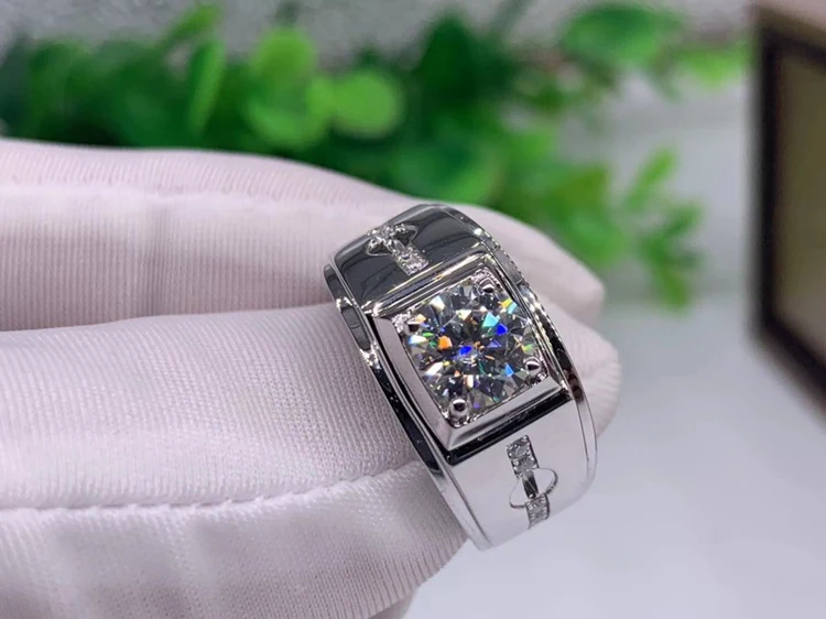 Бренд 1 карат 18 к белое золото Moissanite бриллиантовое кольцо Глазурь Мужская Свадебная церемония кольцо на головщину 1 Ct 6,5 мм