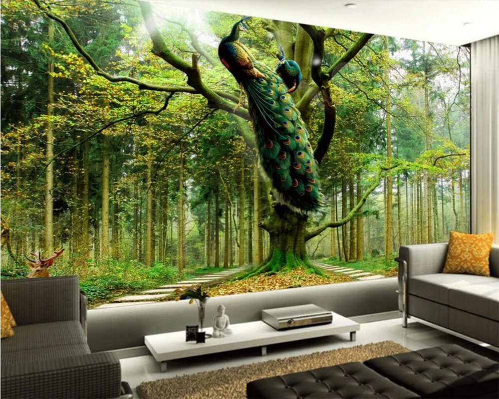 

Beibehang Custom wallpaper fantasy Peacock big tree 3D TV background wall home decoration living room bedroom mural 3d wallpaper