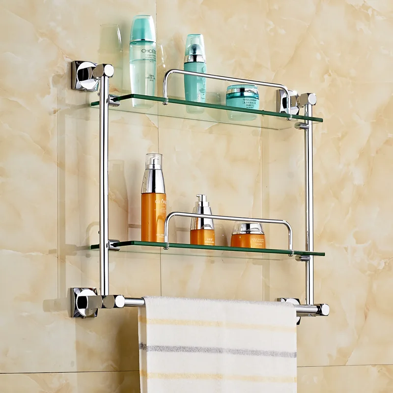 Ванная медная стеклянная полка однослойная для ванной комнаты настенная