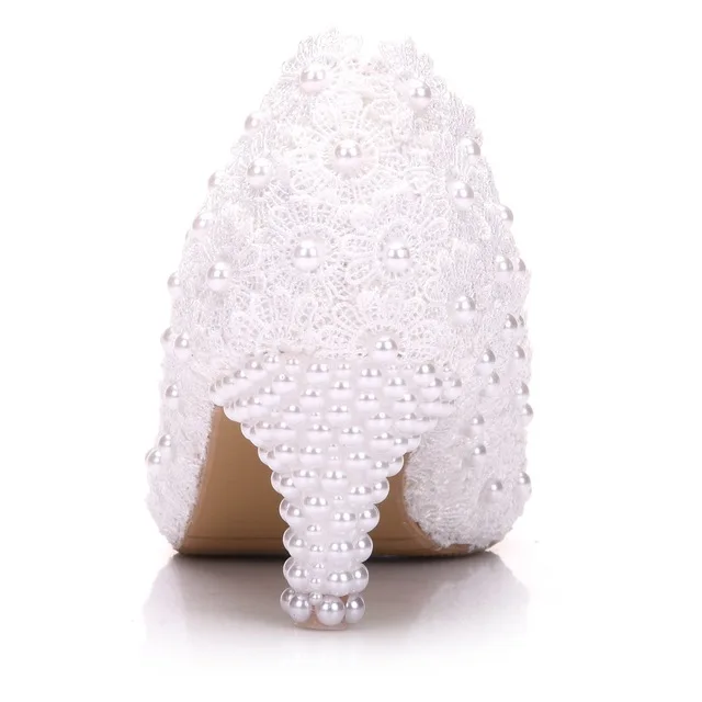 White 5cm Женские белые свадебные туфли; женские туфли-лодочки на высоком каблуке с жемчугом; женская обувь; обувь на тонком каблуке; женская обувь на высоком каблуке; zapatos de mujer - Цвет: White 5cm