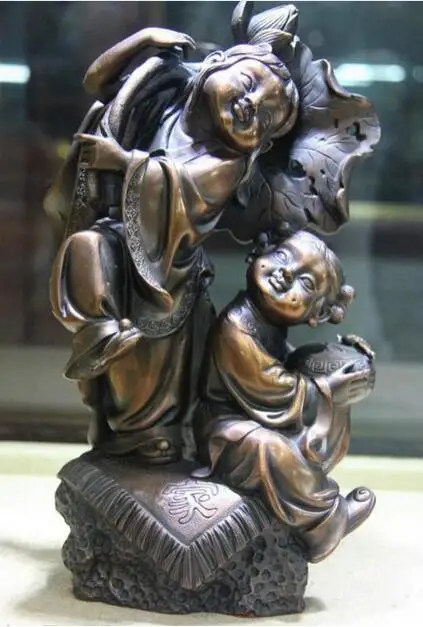 Cobre бронза famosos Lotus folha Dois Meninos Hehe Hop Immortals Deus Buda | Дом и сад