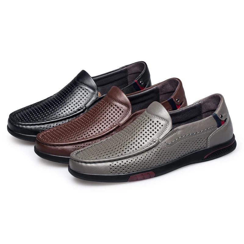 Brand Fashion Casual Leather Shoes Men Slip-On Breathable Loafers Hollow Out Genuine Hot Sale Big Size 36-46 | Обувь