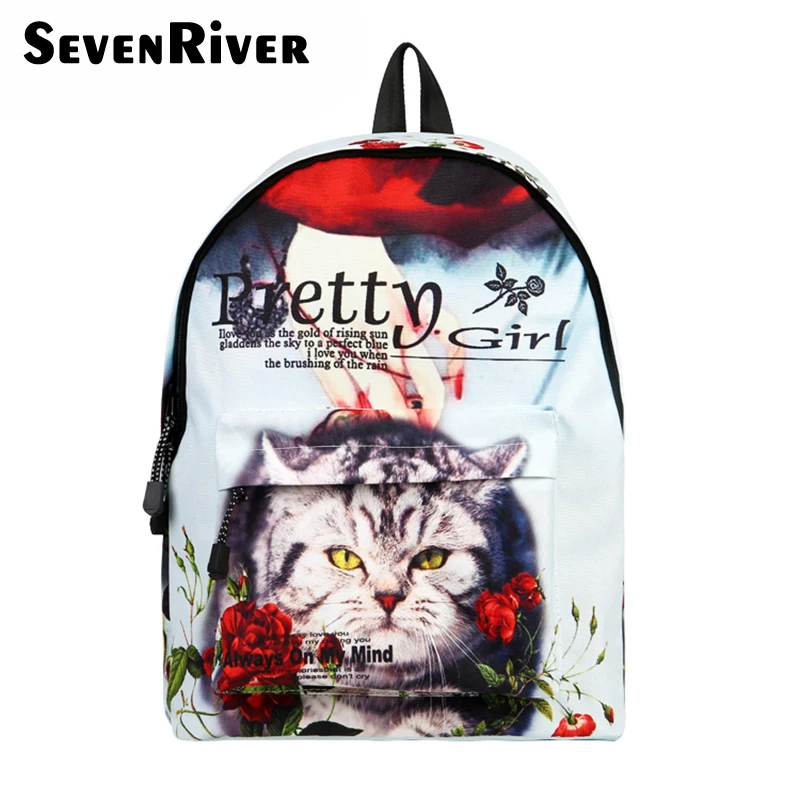 Брендовый холщовый рюкзак с принтом кота женские школьные сумки для
