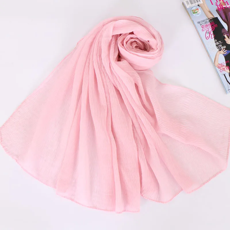 light pink Мятый исламский женский платок на голову Балийский хлопковый плиссированный головной убор простая длинная шаль мусульманский хиджаб тюрбан палантин 90*180 см - Цвет: light pink