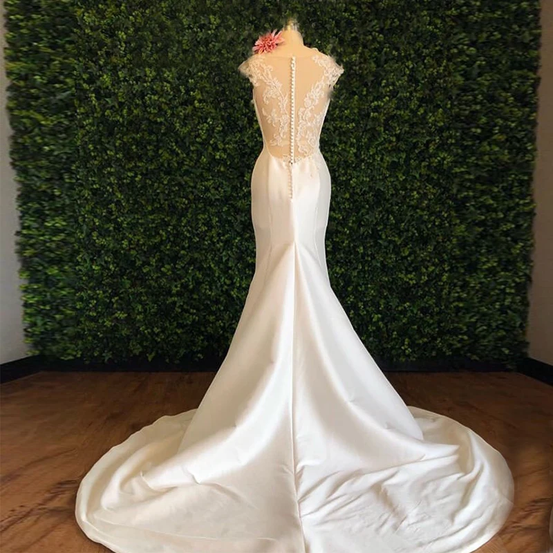 Свадебные платья Русалочки без рукавов с длинным шлейфом Простые белые цвета